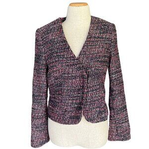 H&M Ladies 10‎ Med Blazer Wool Blend Fitted V-Neck Crop Zip Jacket Multi Tweed